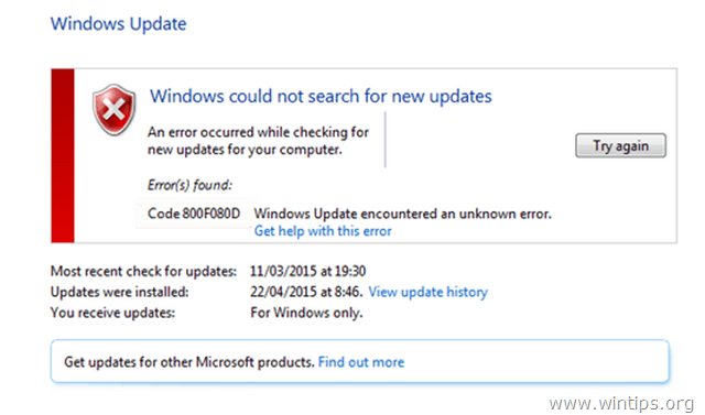 исправить ошибку обновления Windows 800f080d