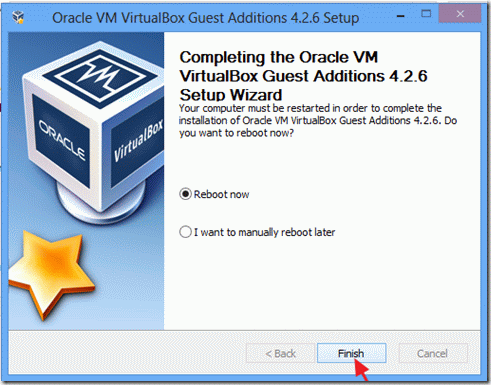 завершение установки гостевых дополнений virtualbox
