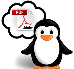 Иллюстрация: смокинг пингвин, талисман Linux, чтение файла PDF.