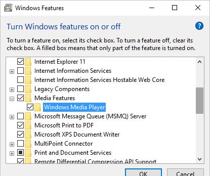 Флажок, который позволяет пользователям удалять Windows Media Player.