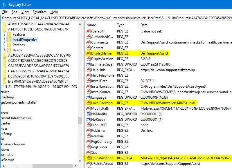 Windows Installer - раздел реестра продуктов