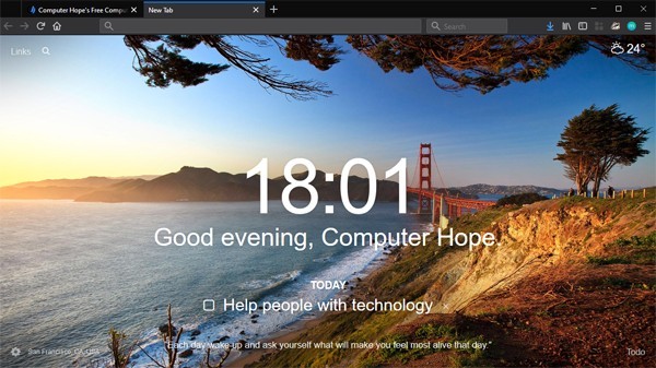 Снимок экрана: дополнение Momentum Dash для Firefox.