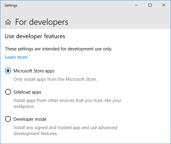 отключить режим разработчика Windows 10 боковой загрузки приложений
