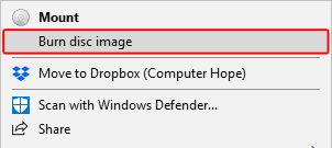 Возможность записи образа диска Windows.