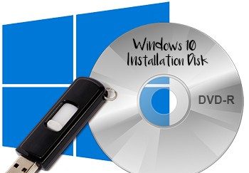 Иллюстрация: логотип Windows 10, USB-флешка, DVD-R.
