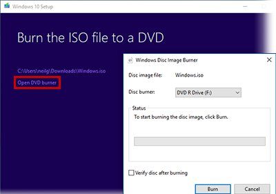 Снимок экрана: при необходимости запустите программу записи образов дисков Windows.