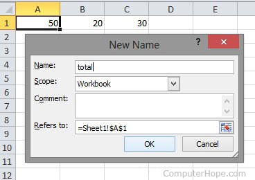 Microsoft Excel определил имя ячейки