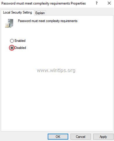 отключить требования к сложности пароля