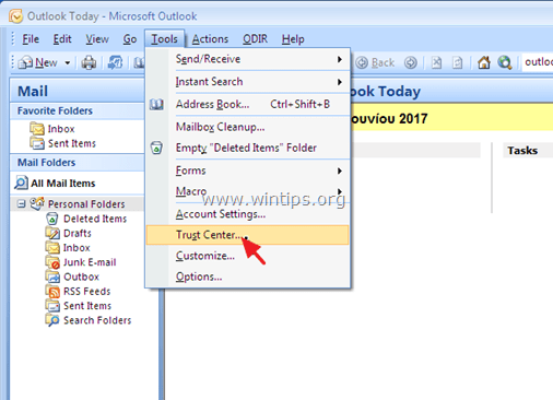 отключить надстройки Outlook 2007