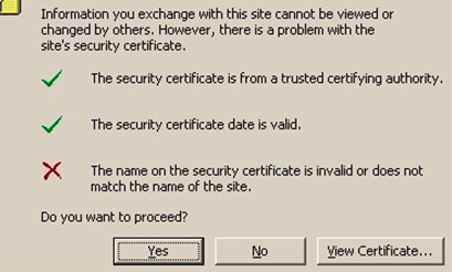 имя на сертификате безопасности недействительно