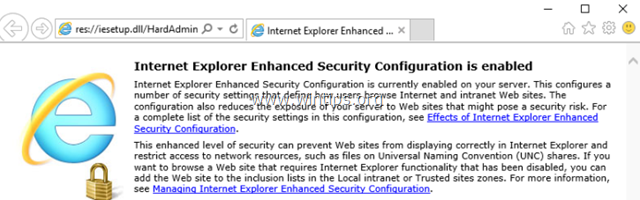 Отключить конфигурацию усиленной безопасности Internet Explorer в Server 2016