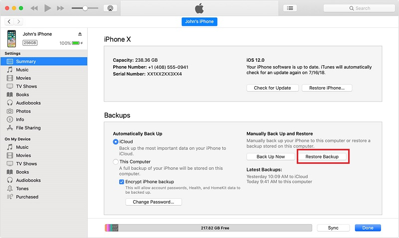 Как восстановить потерянные данные на iPhone / iPad во время обновления до iOS 13 через iTunes - Шаг 2