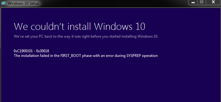 Windows 10 0xc1900101-0x30018