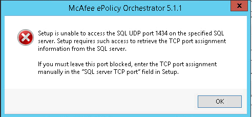 программа установки не может получить доступ к порту udp 1434