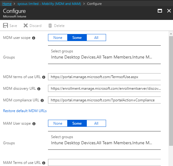 Область применения Intune MDM