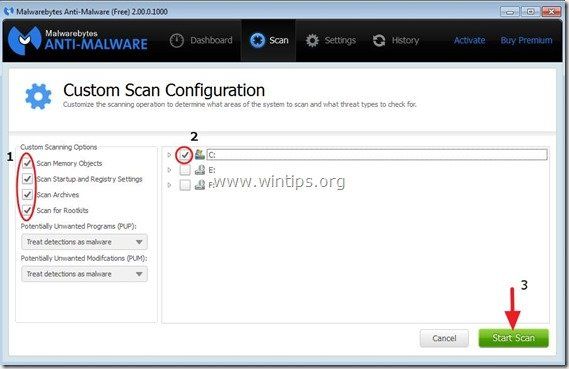 Malwarebytes анти-вредоносных программ полного сканирования