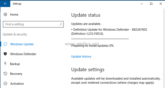 Зависание обновления Windows 10