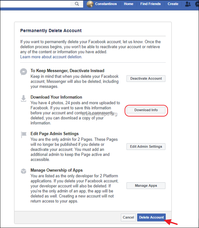 Как удалить учетную запись Facebook
