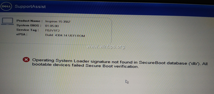 Подпись загрузчика операционной системы DELL не найдена.