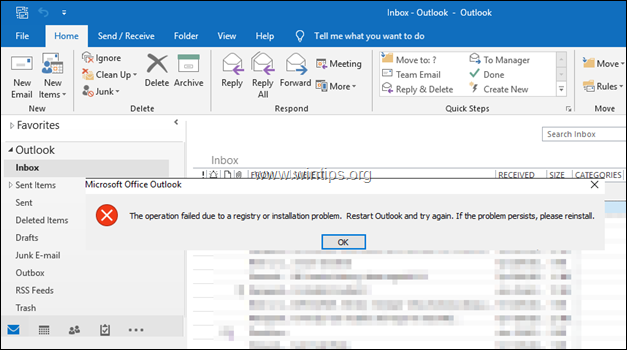 Невозможно создать правила в Outlook - операция не выполнена из-за проблемы с реестром или установкой