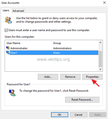 сбросить пароль пользователя