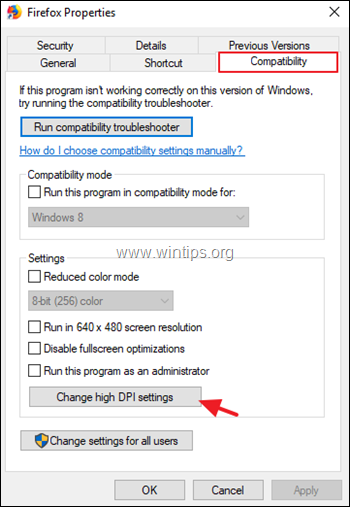 Изменить настройки DPI для приложения Windows 10