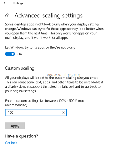 исправить размытые шрифты в приложениях Windows 10